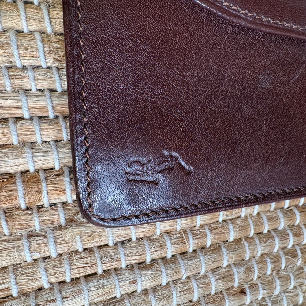 Vintage POLO Ralph Lauren Green Blue Plaid Bifold Leather Wallet With Brown Trim - Picture 3 of 12
